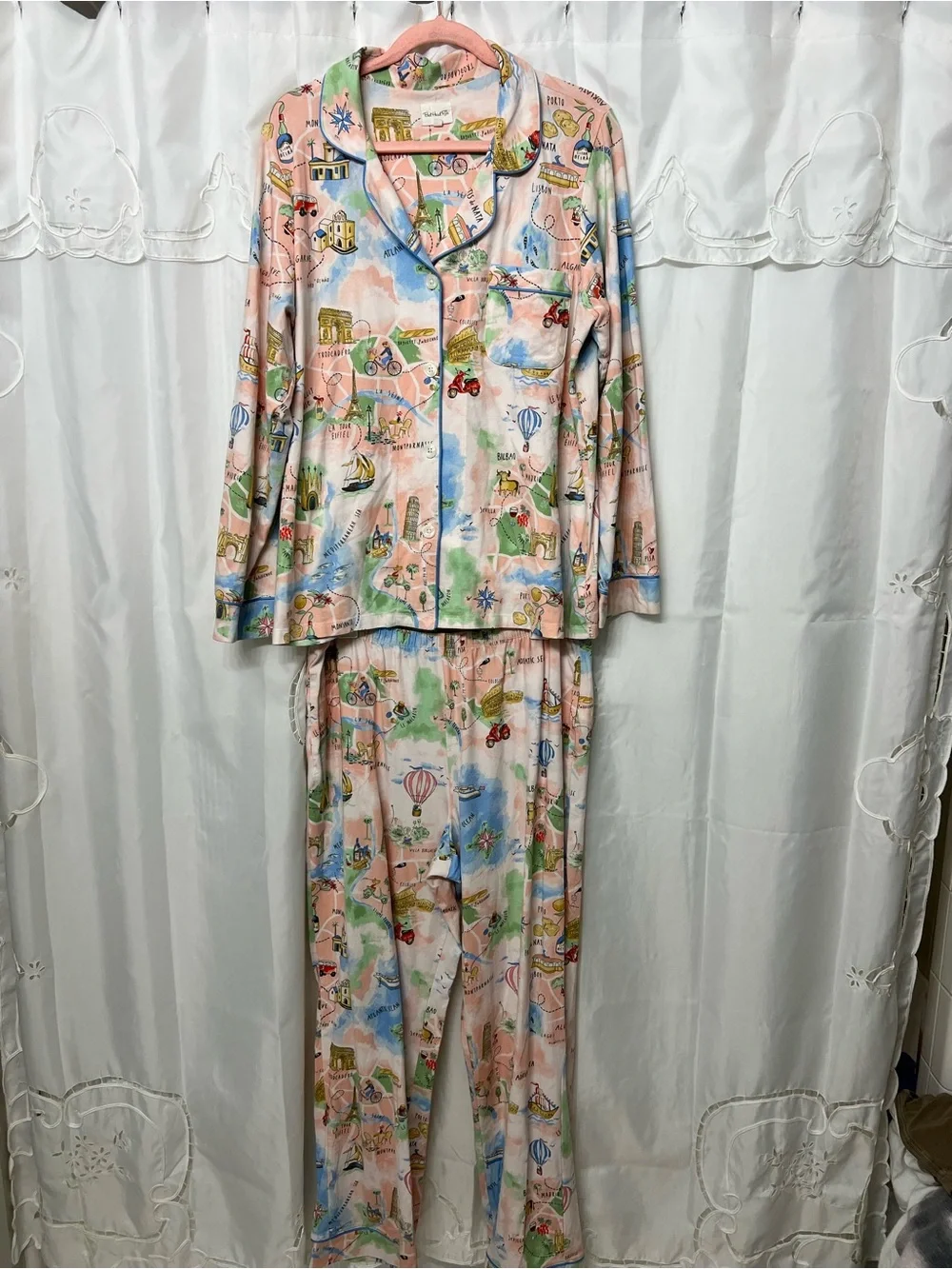 BedHead PJs 48 Hours in Paris Pajama Set Pink Organic Cotton Size L